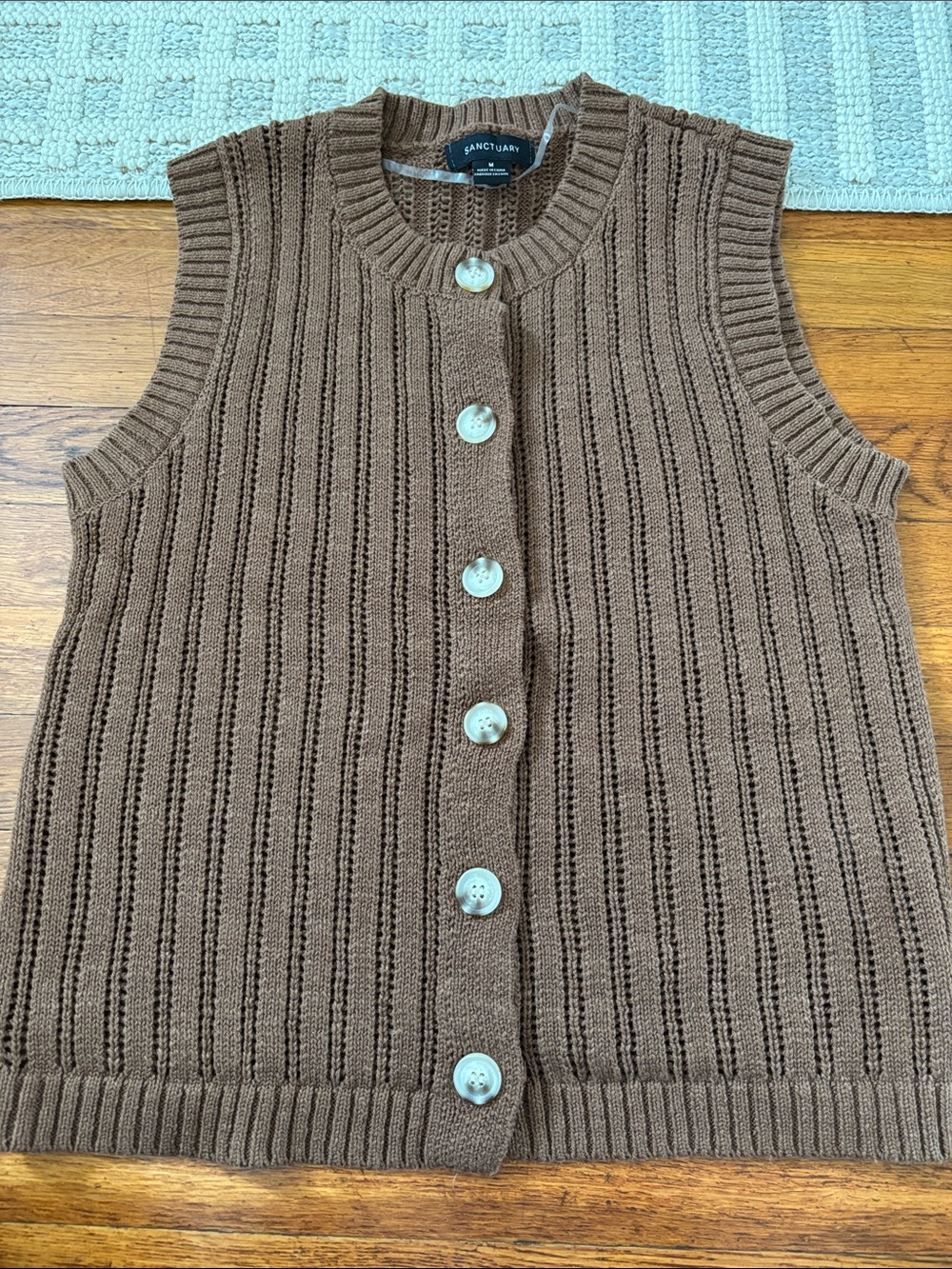 Sanctuary Brown Ribbed Button-Front Knit Vest